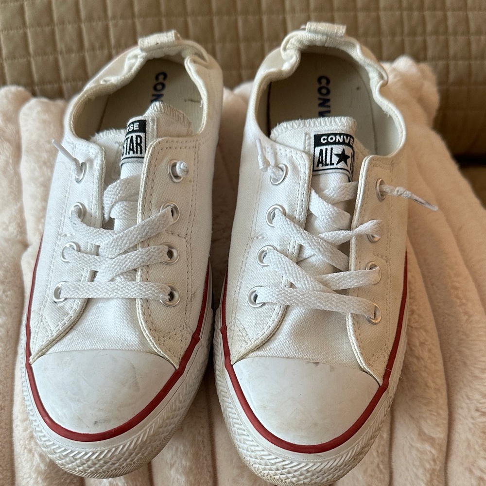 Converse White Canvas Sneakers with Red Trim